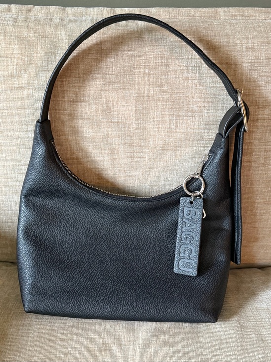 BAGGU Handbags - BAGGU Black Recycled Leather Shoulder Bag with Logo Tag and Dust Bag